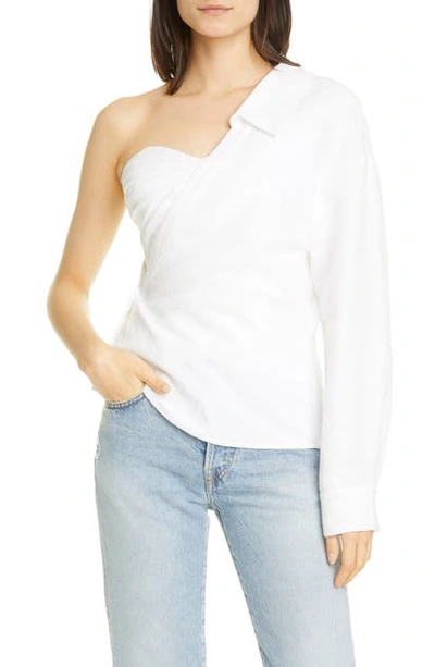 Shop Rta Chiara One-shoulder Corset Shirt In White