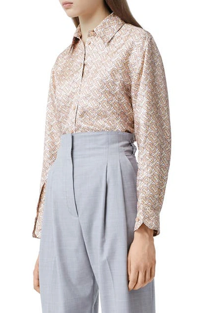 Shop Burberry Juliette Tb Monogram Print Silk Shirt In Pale Copper Pink