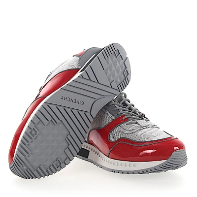 Shop Givenchy Low-top Sneakers Mesh Patent Leather Logo Grey Red