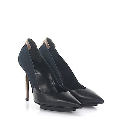 Shop Balenciaga Platform Pumps Leather Black Brown Fabric Dark Blue In Black, Brown, Dark Blue