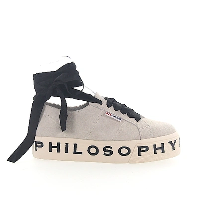 Shop Philosophy Di Lorenzo Serafini Sneakers Suede Logo Print Light Grey In Beige