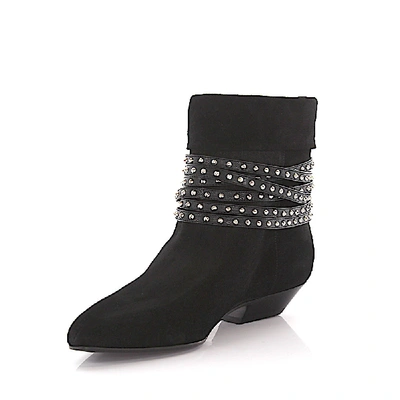 Shop Saint Laurent Ankle Boots Suede Rivets Black