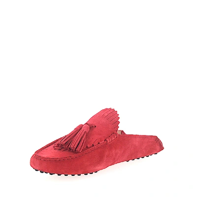 Shop Tod's Slip On Shoes G0x070 Suede Fringe Red