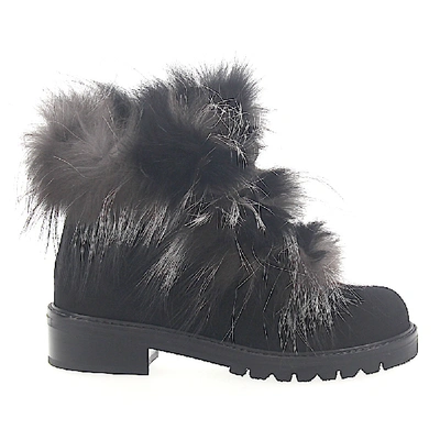 Shop Stuart Weitzman Ankle Boots Suede Fur Upper Black