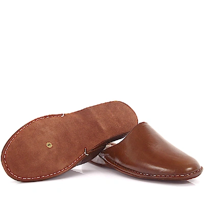 Shop Artioli Men Slippers Calfskin Stitching Brown