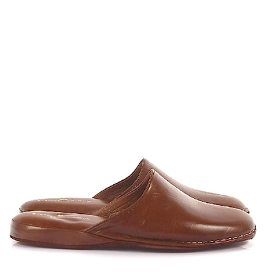 Shop Artioli Men Slippers Calfskin Stitching Brown