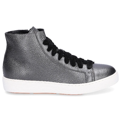 Shop Santoni High-top Sneakers 53895 Smooth Leather Grey