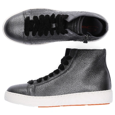 Shop Santoni High-top Sneakers 53895 Smooth Leather Grey