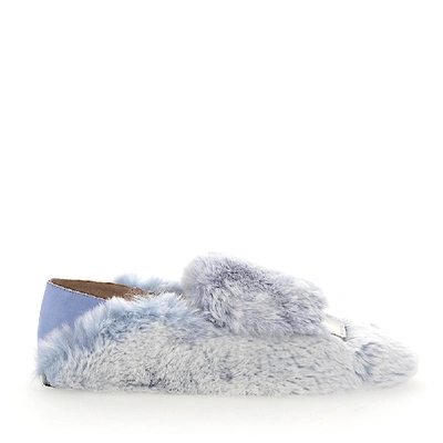 Shop Sergio Rossi Slip On Shoes A77990 Rabbit Fur Metal Buckle Light Blue