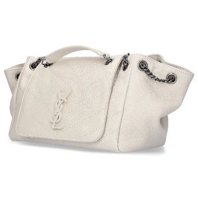 Shop Saint Laurent Women Handbag Nolita Leather Logo Creamy In White