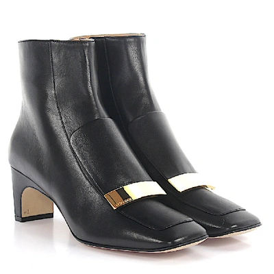 Shop Sergio Rossi Ankle Boots Nappa Leather Logo Metal Decorations Black