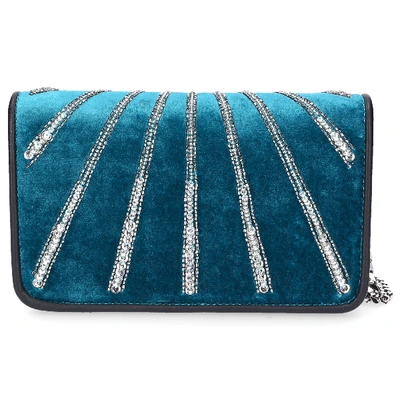 Shop Les Petit Joueurs Women Handbag Ginny Velvet Pearls Turquoise
