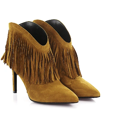 Shop Saint Laurent Ankle Boots Beige