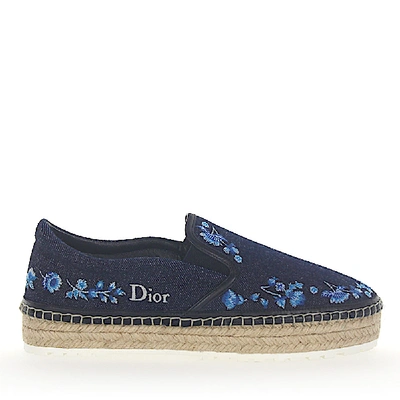 Shop Dior Espadrilles Prairie Denim Blue Flower Pattern