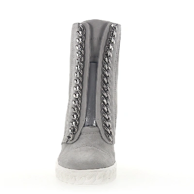 Shop Casadei High-top Sneakers 2r642 Suede Crystal Ornament Light Grey Silver