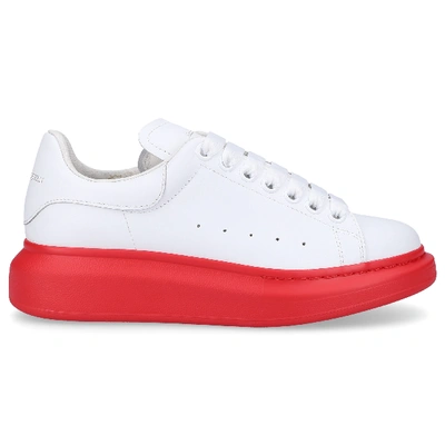 Shop Alexander Mcqueen Low-top Sneakers Larry Calfskin Logo White In Red