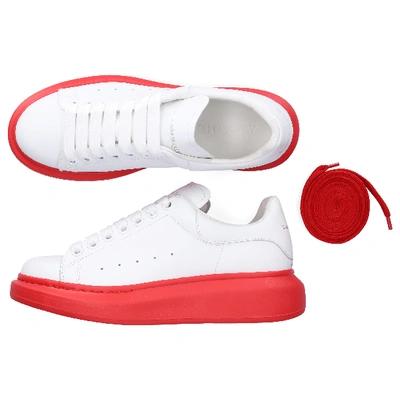 Shop Alexander Mcqueen Low-top Sneakers Larry Calfskin Logo White In Red