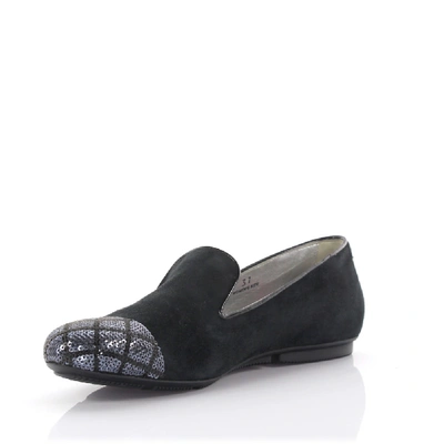 Shop Hogan Slip On Shoes 1440 Calfskin Sequins Suede Sequins Black