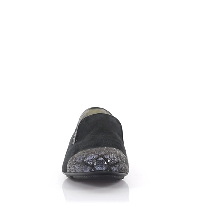 Shop Hogan Slip On Shoes 1440 Calfskin Sequins Suede Sequins Black