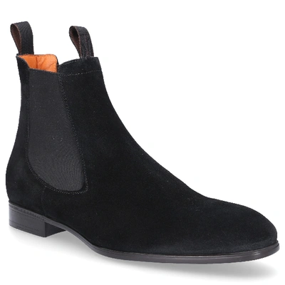 Shop Santoni Chelsea Boots 13414 Suede In Black