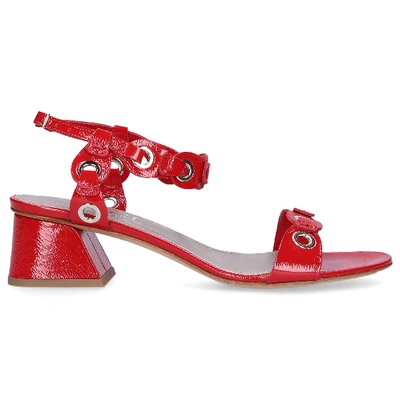 Shop Agl Attilio Giusti Leombruni Strappy Sandals 651016 Calfskin Laminated Metal Eyelets Red