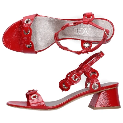 Shop Agl Attilio Giusti Leombruni Strappy Sandals 651016 Calfskin Laminated Metal Eyelets Red