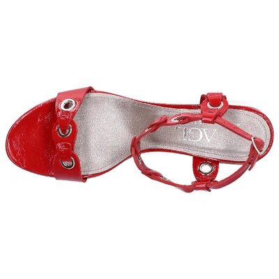 Shop Agl Attilio Giusti Leombruni Strappy Sandals 651016 Calfskin Laminated Metal Eyelets Red