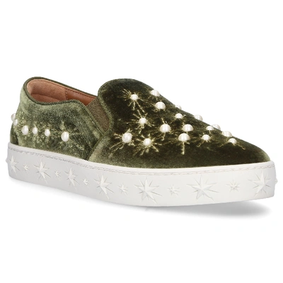 Shop Aquazzura Slip-on Cosmic Pearls In Green