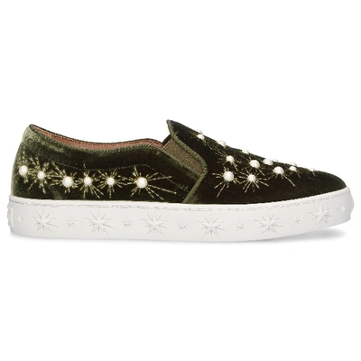 Shop Aquazzura Slip-on Cosmic Pearls In Green