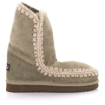 Shop Mou Ankle Boots Suede Logo Stitching Beige Grey