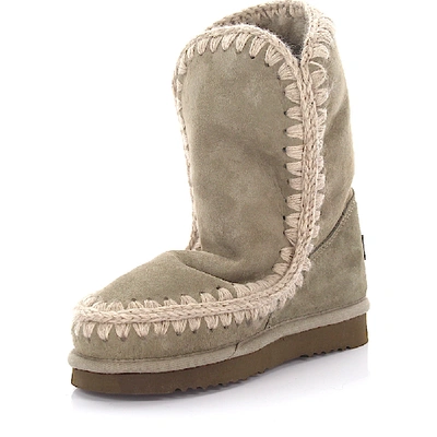 Shop Mou Ankle Boots Suede Logo Stitching Beige Grey