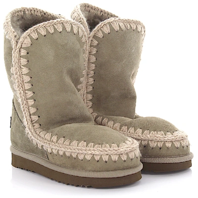 Shop Mou Ankle Boots Suede Logo Stitching Beige Grey