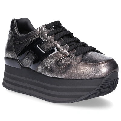 Shop Hogan Sneaker H283 Calfskin Patent Leather Used Black Grey