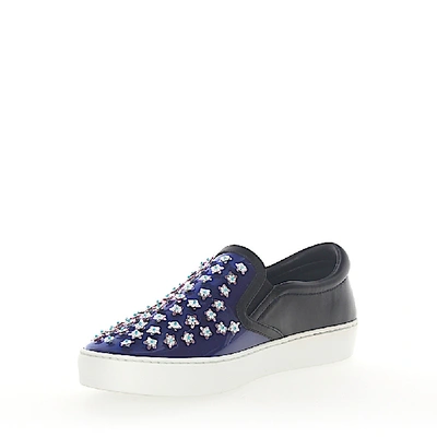 Shop Dior Slip-on Sneakers Happy Patent Leather Blue Leather Black Ornament