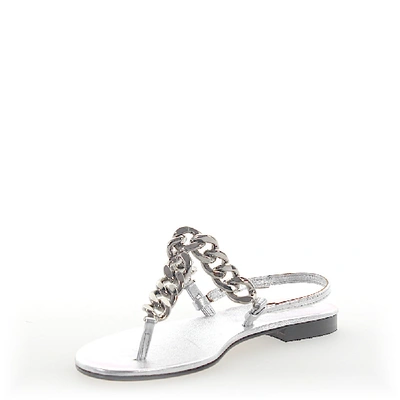 Shop Emanuela Caruso Flip-flops Calfskin Metallic Silver