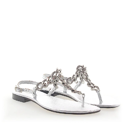 Shop Emanuela Caruso Flip-flops Calfskin Metallic Silver