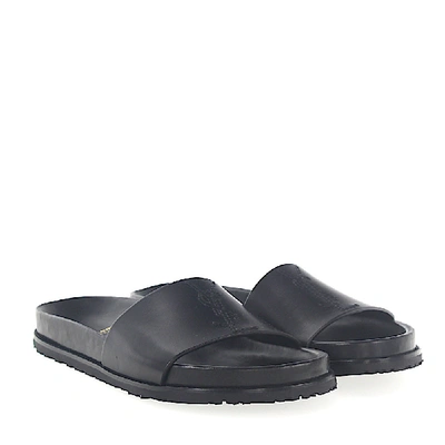 Shop Saint Laurent Sandals Calfskin Logo Embroidery Black