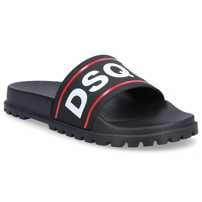 Shop Dsquared2 Beach Sandals Slw0011  Gum Logo Black White Red In Black, White, Red