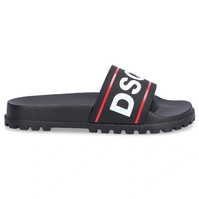 Shop Dsquared2 Beach Sandals Slw0011  Gum Logo Black White Red In Black, White, Red