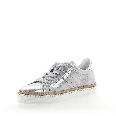Shop Hogan Sneakers R260 Leather Metallic Silver Finished