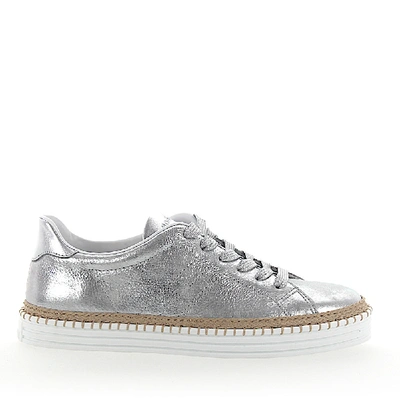 Shop Hogan Sneakers R260 Leather Metallic Silver Finished