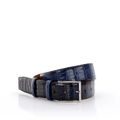 Shop Santoni Belt Alligator Leather In Blue