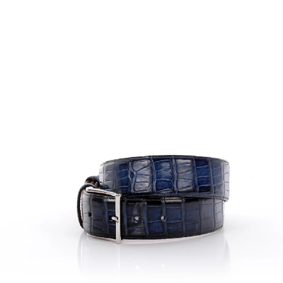Shop Santoni Belt Alligator Leather In Blue