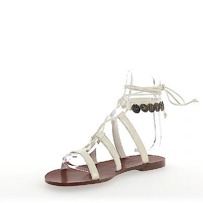 Shop Dior Sandals Zodiac Leather White Metal Embellished