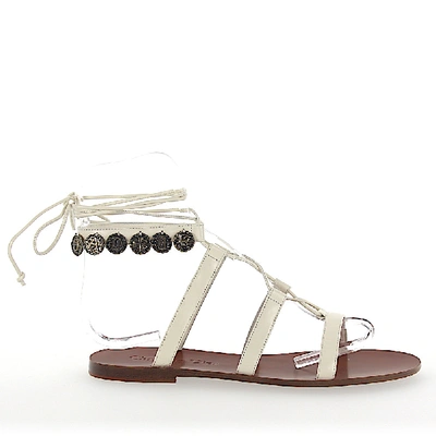 Shop Dior Sandals Zodiac Leather White Metal Embellished