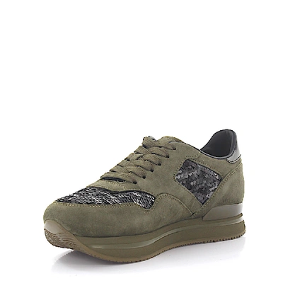 Shop Hogan Sneakers H222 Suede Olive