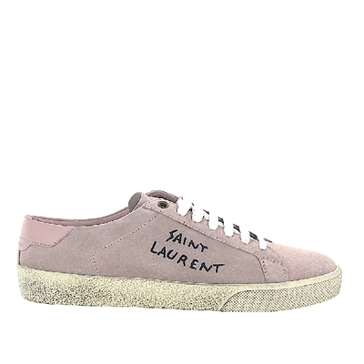 Shop Saint Laurent Low-top Sneakers Calfskin Suede Logo Lilac Rose In Pink