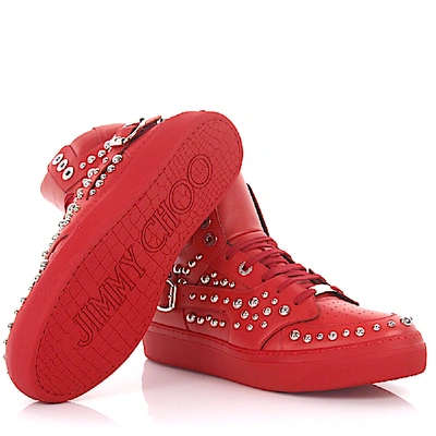 Shop Jimmy Choo High-top Sneakers Ruben  Calfskin In Red