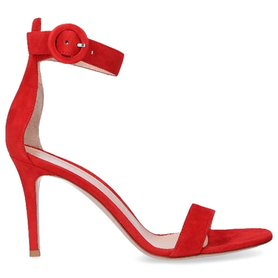 Shop Gianvito Rossi Sandals Portofino 85 Suede Red