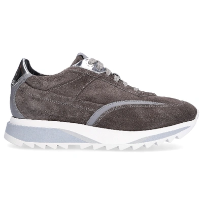 Shop Santoni Low-top Sneakers 60581 Suede Logo Dark Grey Silver